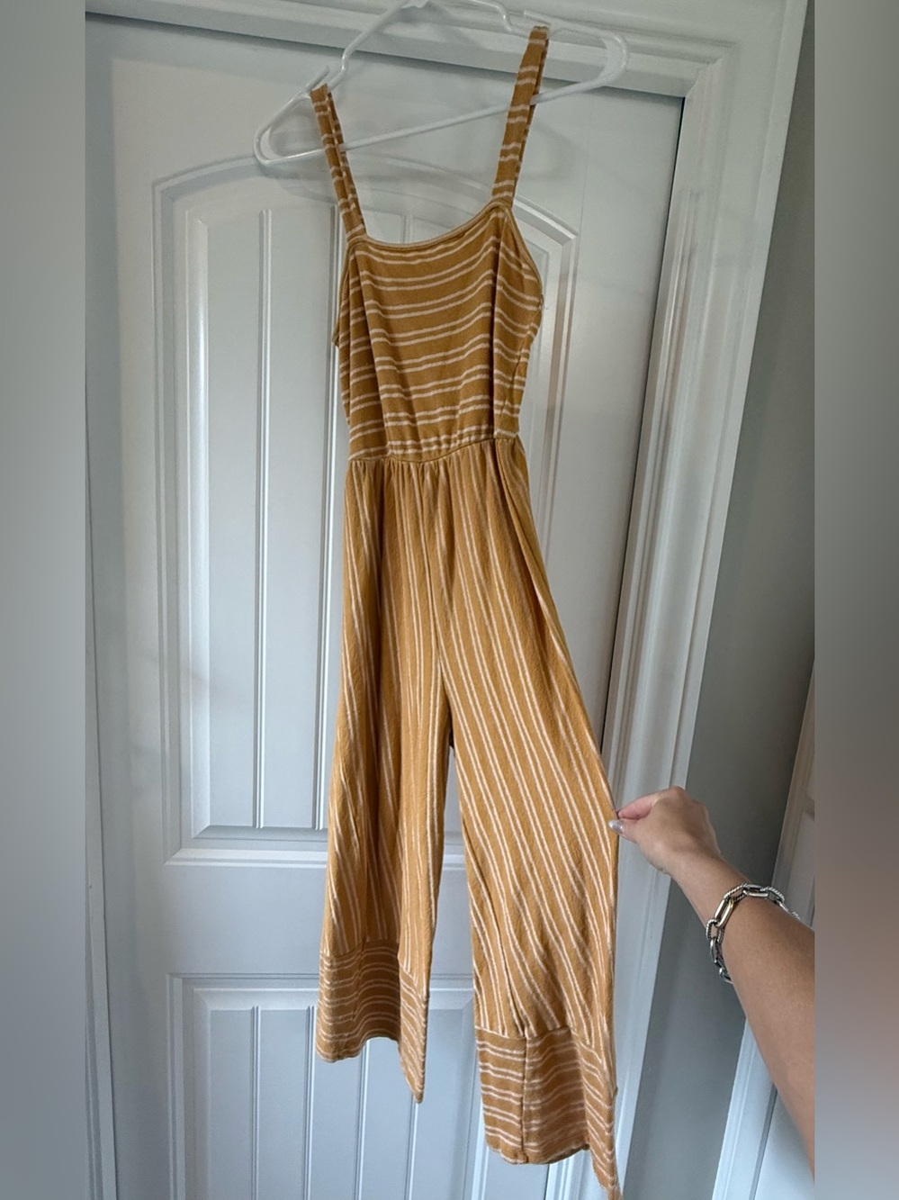 Striped Mustard Wide-Leg Jumpsuit - Women's